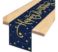 Chemin de Table Bleu et Argent pour Anniversaire, Nappe Happy Birthday, Nappe d'anniversaire avec confettis, décoration de Table pour garçon et Fille, 180 x 35 cm