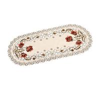 Chemin de Table brodé, Fleur Florale Rouge napperons Creux Nappe Cutwork Exquis Dentelle Tissu décoration de Table pour la fête de Cuisine à la Maison(Oval)