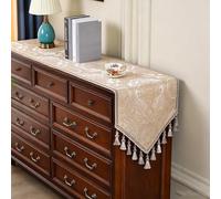 Chemin de Table Chemin De Table Brodé pour Table De Salle À Manger,Protection De Dessus De Commode avec Pompons, Nappe De Chevet, Dessus De Table De Nuit(Beige,40x190cm)