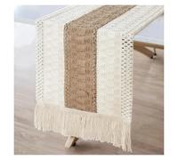 Chemin de Table Chemin De Table en Toile Jute Naturelle, Décor Ferme Moderne, Rustique, Coton Tissé, Dentelle Au Crochet for Décoration(30*240cm)