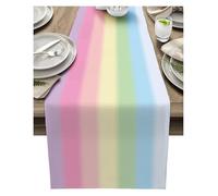 Chemin de Table Chemins de Table Bonbons Arc-en-Ciel Rayures Lin Lavable Art Texture Commode écharpe Table décor Vacances Mariage Maison Salle à Manger fête(200x33cm 78.7x13inch)