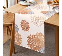 Chemin de Table Dahlia Orange Marron Gris Lin Fleur Beige Chemins de Table 40 x 140 cm Moderne Attrayant Ferme Table Centre Décor Boho Chemin de Table pour Salon Cabinet Salle À Manger Fête Patio