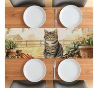 Chemin de table de jardinage en lin avec motif chat américain à poil court de printemps 33 x 91,4 cm pour salon, ferme, campagne - Motif de plantation - Décoration pour maison, cuisine, fête