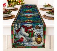 Chemin de table de Noël Motif ours polaire 33 x 182,9 cm | Chemin de table console ours polaire, cardinal, vitrifié, scène hivernale, lanterne