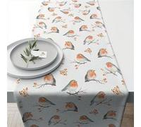 Chemin de table en coton Robin family 40 x 150 cm BLANC