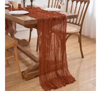 Chemin de table en gaze de coton bohème terracotta, nappe plissée semi-transparente, convient pour le mariage, la fête et la décoration de style ferme, décoration de table de mariage, fête d'anniversa