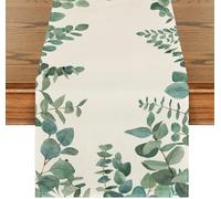 Chemin de Table en lin feuilles d'eucalyptus, décor de fête à domicile, plantes vertes de printemps et d'été, chemins de Table de cuisine, commode, écharpe, décor de Table Beige