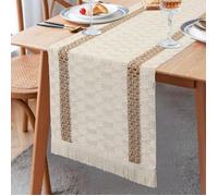 Chemin de Table en Macramé Beige Chemin de Table avec Glands Coton et Lin épissage Chemin de Table Nappe Rustique pour Table à Mang