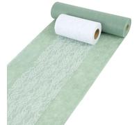 Chemin de Table en Non-tissé, Vert Sauge et Blanc, 30cm x 25m, 15cm x 22m