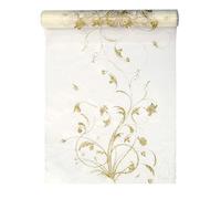 Chemin de Table en Organza - 9 m x 36 cm - Motif Floral crème et doré - Semi-Transparent - pour Mariage ou Noël