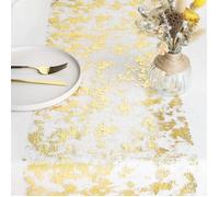 Chemin de Table Filet avec Feuille d'or 28cmx15m, Ruban de Table Métallisé, Décoration pour Fête, Anniversaire, Mariage, Noël, DIY