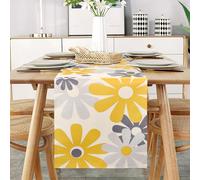 Chemin de Table Fleurs Jaune Moderne Gris Chrysanthème Decoration Table Lin Nappe pour Cuisine Table de Salle à Manger Fête Banquet Mariage Salon Table de Bière Extérieur 40x140 CM