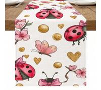 Chemin de table floral coccinelle, jolis papillons de pêche, cœurs dorés, décoration de cuisine, salle à manger, maison, réunions de famille, fournitures de fête, 33 x 274,3 cm