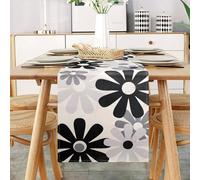 Chemin de Table Gris 33x183 CM Chemin de Table Noir Moderne Chrysanthème Decoration Table Lin Nappe pour Cuisine Déco Table à Manger Anniversaire Intérieur et Extérieur Table Basse Fêtes Mariage