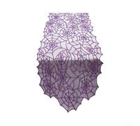 Chemin de Table Halloween Dentelle Noire Motif Toile d'Araignée Décoration Gothique Polyester 33x183cm(Purple)