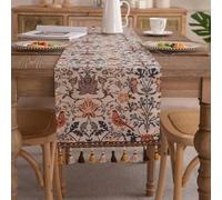Chemin de table jacquard floral botanique double couche en tissu pour salle à manger cuisine (33 x 180 cm)