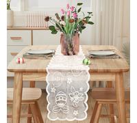 Chemin de Table Lapin de Pâques, FainFun Chemin de Table Pâques Printemps, Champetre, Décoration Table de Cuisine, pour Intérieur et Extérieur Fête de Décoration de Salon, 33*183CM (Blanc, 183*33CM)