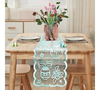 Chemin de Table Lapin de Pâques, FainFun Chemin de Table Pâques Printemps, Champetre, Décoration Table de Cuisine, pour Intérieur et Extérieur Fête de Décoration de Salon, 33*183CM (Vert, 183*33CM)