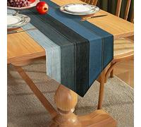 Chemin de Table Lin Bleu Moderne Decoration Mariage Rayures Motif en Bois Rustique Planches Rétro Tapis de Table Coureur Bleu-Gris pour Salle À Manger Table de Fête Lin 40x140cm