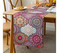 Chemin de Table Lin Folk Vintage Géométrique Tour Rectangulaire Décoratif pour Salle à Manger Bohème Chemin de Table Boho Mandala Décoration D'articles de Fête Chemin de Table Anniversaire 33 x 183 cm