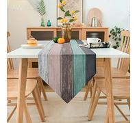 Chemin de Table Lin Sarcelle Rayures Ferme Rustique Rétro Grange Bois Texture Table Runner pour Salle À Manger Farmhouse Party Pique Cuisine Gratuite Dîner Décoration 40x140cm