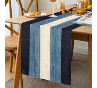 Chemin de Table Moderne - Bleu Profond et Blanc - Rayures de Bois - Décoration d'hiver - Décoration de Table de Cuisine en intérieur, Vacances, fête - 33 x 183 cm - Chemin de Table Vintage Ancien