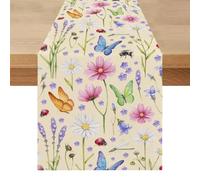 Chemin de Table Moderne Printemps Été Floral Lin Centre de Table Tissu 40 x 200 Vintage Lavable Cuisine Champetre Nappe Décoration pour Anniversaire Vacances Fête Salle à Manger