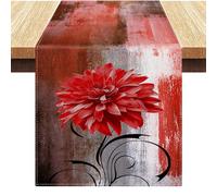 Chemin de Table Moderne Rouges Fleur Gris Chemin de Table Lin Rétro Abstrait Table à Manger 33 x 183 cm pour Intérieur et Extérieur Fête de Vacances Table Basse Ferme