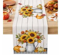 Chemin de table motif tournesol de Thanksgiving - 83 x 182,9 cm - Fleur d'automne - Citrouille et feuille d'érable - Pour cuisine, salle à manger, banquet, décoration de fête de vacances