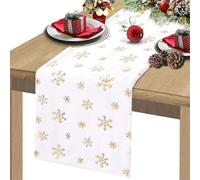 Chemin de Table Noel, Gold Flocon de Neige Paillettes Deco Table Noel pour Fête l'intérieur et l'extérieur Cuisine (35x180cm)