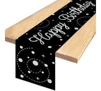 Chemin de Table Noir et Argent pour Anniversaire, Nappe Happy Birthday, Nappe à confettis, décoration de Table pour Anniversaire d'enfants (garçons et Filles), 180 x 35 cm