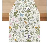 Chemin de Table Printemps Été Vert Feuilles 40 x 100 cm Lin Vintage Lavable Centre de Table Tissu Cuisine Champetre Nappe Décoration pour Anniversaire Mariages Vacances Décor de Fête