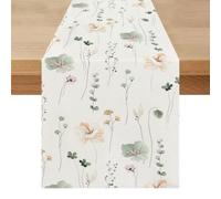 Chemin de Table Printemps Été Vert Feuilles 40 x 100 cm Lin Vintage Lavable Centre de Table Tissu Cuisine Champetre Nappe Décoration pour Anniversaire Mariages Vacances Décor de Fête