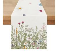 Chemin de Table Printemps Été Vert Feuilles 40 x 200 cm Lin Vintage Lavable Centre de Table Tissu Cuisine Champetre Nappe Décoration pour Anniversaire Mariages Vacances Décor de Fête