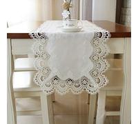 Chemin De Table Romantique en Dentelle, Napperon Brodé Français pour Meuble TV De Table à Manger, Tapis De Table Antidérapant en Coton Rectangulaire Blanc, Lavable(Size:40×195cm)