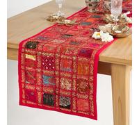 Chemin de Table Rouge en Coton brodé à la Main Coureur de Table Patchwork Cuisine Decor Decorative pour Indian Wedding Reception Dining Table 40x182 cm