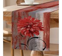 Chemin de Table Rouge Rétro avec Feur Décoration de Table de Ferme Rustique Peinture à l'huile Chemin de Table D'appoint Nappe Décorative 40 x 240 cm pour Cuisine Café Vacances Fêtes Mariage