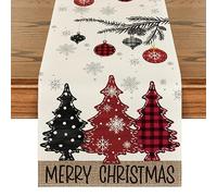 Chemin de table Rouge Sapins de Noël pour Noël, décoration de table de cuisine et salle à manger pour décoration de fête à domicile 33 x 122 cm