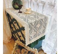Chemin de table rustique en crochet de style rustique - Maille de coton et lin tissée à la main pour café, thé, salle à manger, commode, fête, décoration rustique (#1, 45 x 100 cm)
