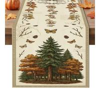 Chemin de table rustique inspiré de la nature avec papillons et branches - Lavable - Pour maison, cuisine, salle à manger, décoration de fête - 33 x 274 cm - Vert automne