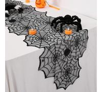Chemin de Table Toile d'Araignée, Décoration Halloween, Noir 45 x 180 cm | Chemin de Table en Dentelle, pour Fêtes, Soirées Costumées, Table Gothiques Décorations d'Halloween.