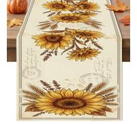 Chemin de table tournesol - Feuilles botaniques rustiques - Tissu lavable pour console de salle à manger, cheminée, commode, décoration (33 x 183 cm, jaune automne)
