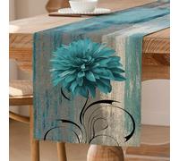 Chemin de Table Turquoise Rétro Avec Feur Décoration de Table de Ferme Rustique Peinture à l'huile Chemin de table D'appoint Nappe Décorative 40 x 140 cm pour Cuisine Café Vacances Fêtes Mariage