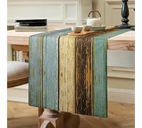 Chemin de Table Vert - Moderne - en Bois Vieilli et Rustique - Idéal pour Le Salon, la Table à Manger, Les fêtes, Les Mariages - 40 x 140 cm - Bleu et Marron