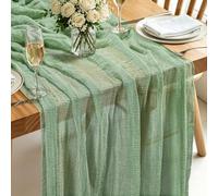 Chemin de Table Vert Sauge BohèMe Tendance, 300 X 80 CM Chemin de Table en éTamine Rustique pour Mariage, Fête d'anniversaire, Baby Shower, DéCoration de Table de Cuisine