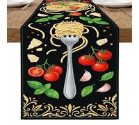 Chemin de table vintage noir avec fourchette pour pâtes, tomates et basilic pour cuisine, salle à manger et réunions de vacances 33 x 274,3 cm