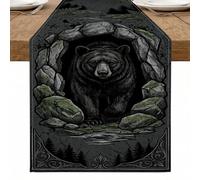 Chemin de table vintage ours - Décoration rustique pour salle à manger à la maison, parfait pour les réunions d'automne et d'hiver - 33 x 274 cm