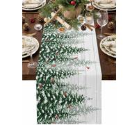 Chemin de table « Welcome Winter » - 33 x 91,4 cm - Sapin de Noël vert - Oiseaux rouges - Grain de bois - Pour cuisine, salle à manger, banquet, décoration de fête de vacances