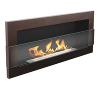 Cheminée bio éthanol marron de 90 cm avec verre. Cheminee bioethanol murale.