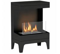Cheminée bioéthanol à flamme réelle - Noire avec vitre trempée - 0 9 L - Jusqu’à 3 3 h - Pour 15 à 20 m² - 38 x 22 x 54 cm